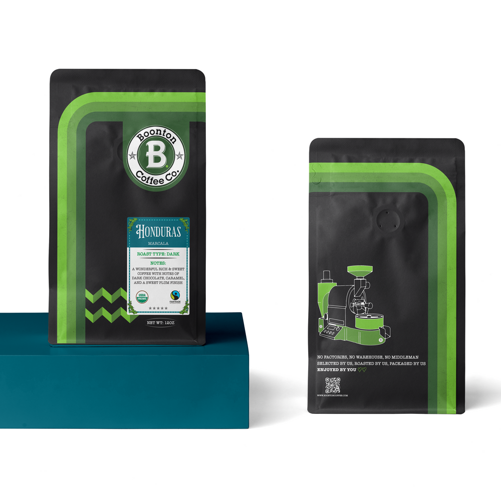 honduras coffee beans in a bag branded by boonton coffee