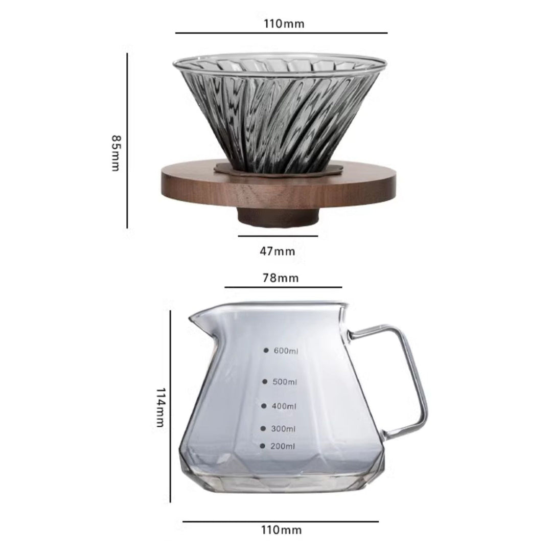 Coffee Brewing V60 Set with Walnut Wood Holder and Sharing Pot