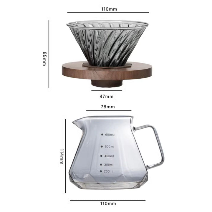 Coffee Brewing V60 Set with Walnut Wood Holder and Sharing Pot