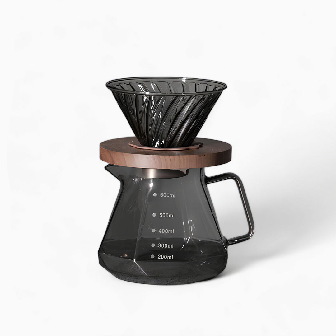 Coffee Brewing V60 Set with Walnut Wood Holder and Sharing Pot